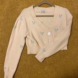 Women’s Sweater Emory Park Size Medium Cropped Cream with Flowers